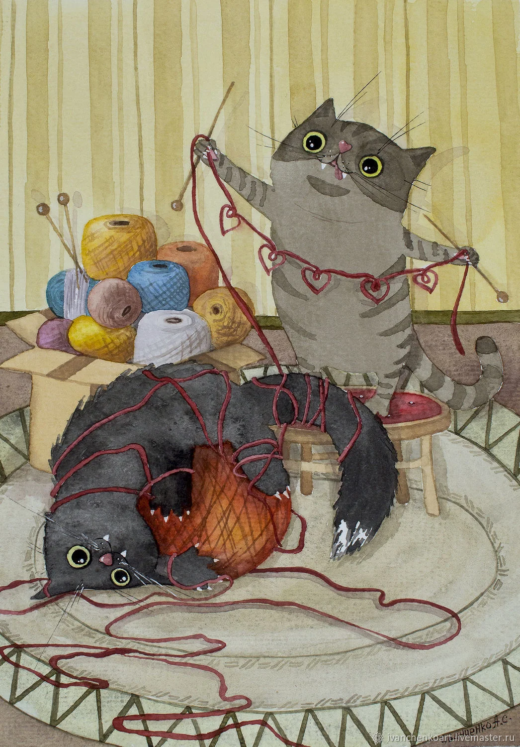 625dd6925970aa3070701ffcf6lb--kartiny-i-panno-kartina-akvarelyu-koty-i-vyazanie-pryazha-sha.webp