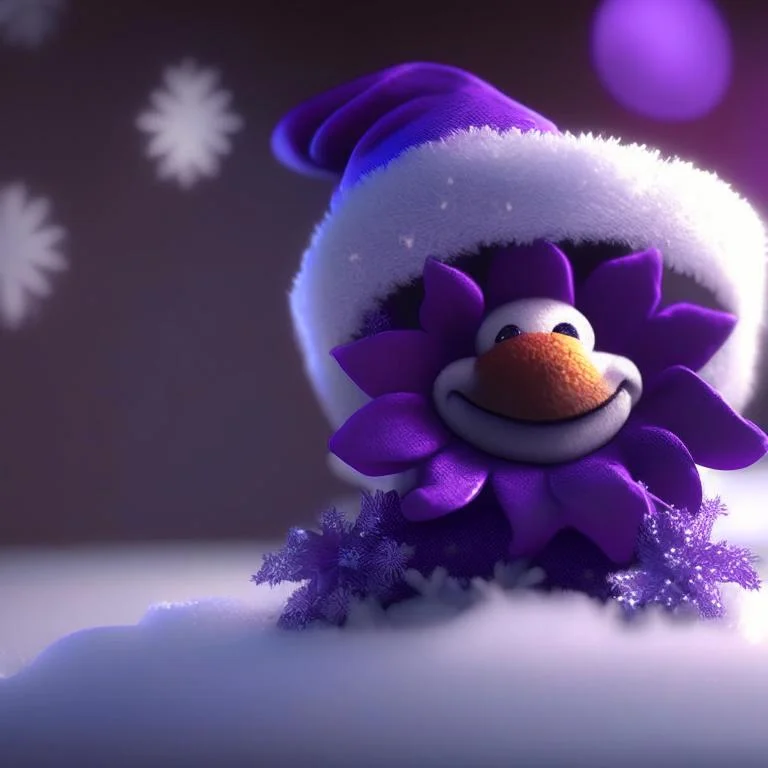 Цветок фиалка улыбается и стоит в шапке санта Клауса _Kandinsky 2.1.jpg